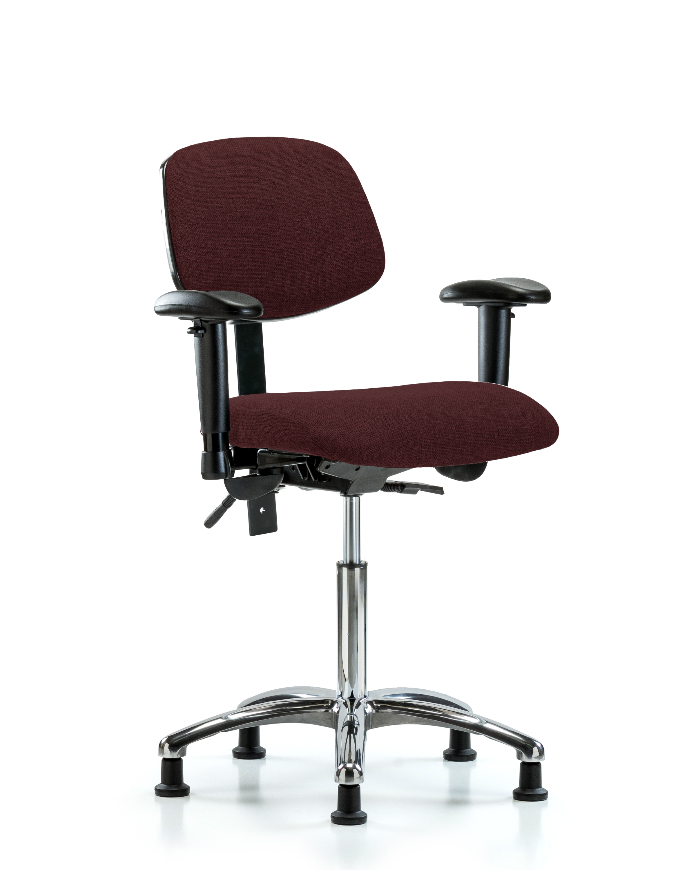 Rutledge Fabric Chair Chrome - Medium Bench Height with Seat Tilt, Adjustable Arms, & Stationary Glides in Burgundy Fabric