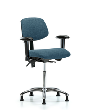 Rutledge Fabric Chair Chrome - Medium Bench Height with Seat Tilt, Adjustable Arms, & Stationary Glides in Blue Fabric