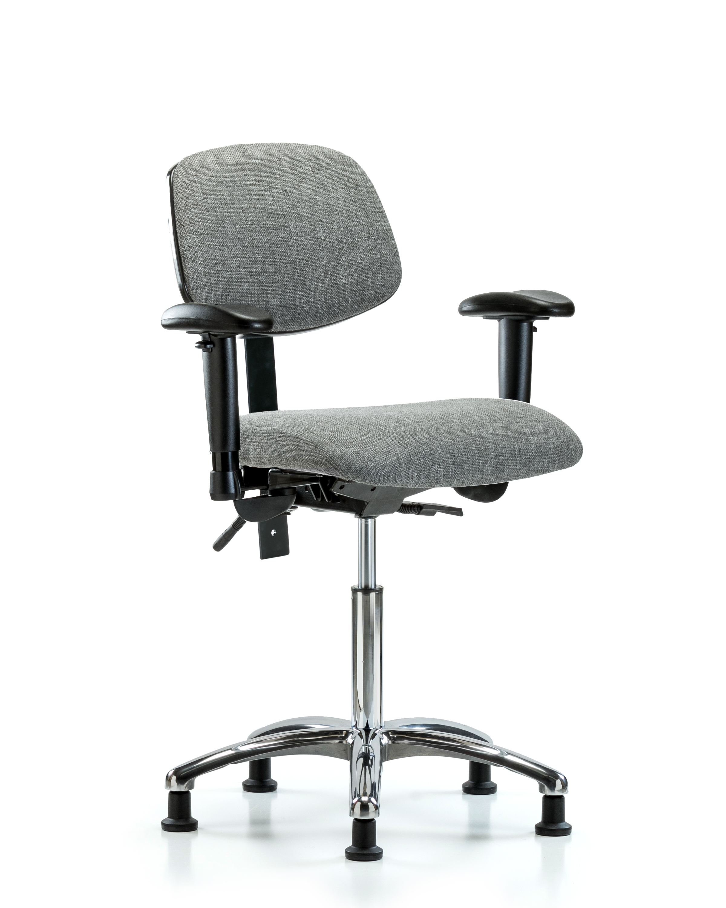 Rutledge Fabric Chair Chrome - Medium Bench Height with Seat Tilt, Adjustable Arms, & Stationary Glides in Gray Fabric
