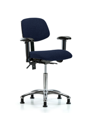 Rutledge Fabric Chair Chrome - Medium Bench Height with Seat Tilt, Adjustable Arms, & Stationary Glides in Navy Fabric