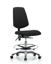 Rutledge Fabric Chair Chrome - Medium Bench Height with Medium Back, Chrome Foot Ring, & Casters in Black Fabric
