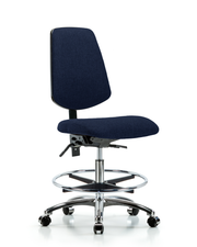 Rutledge Fabric Chair Chrome - Medium Bench Height with Medium Back, Chrome Foot Ring, & Casters in Navy Fabric