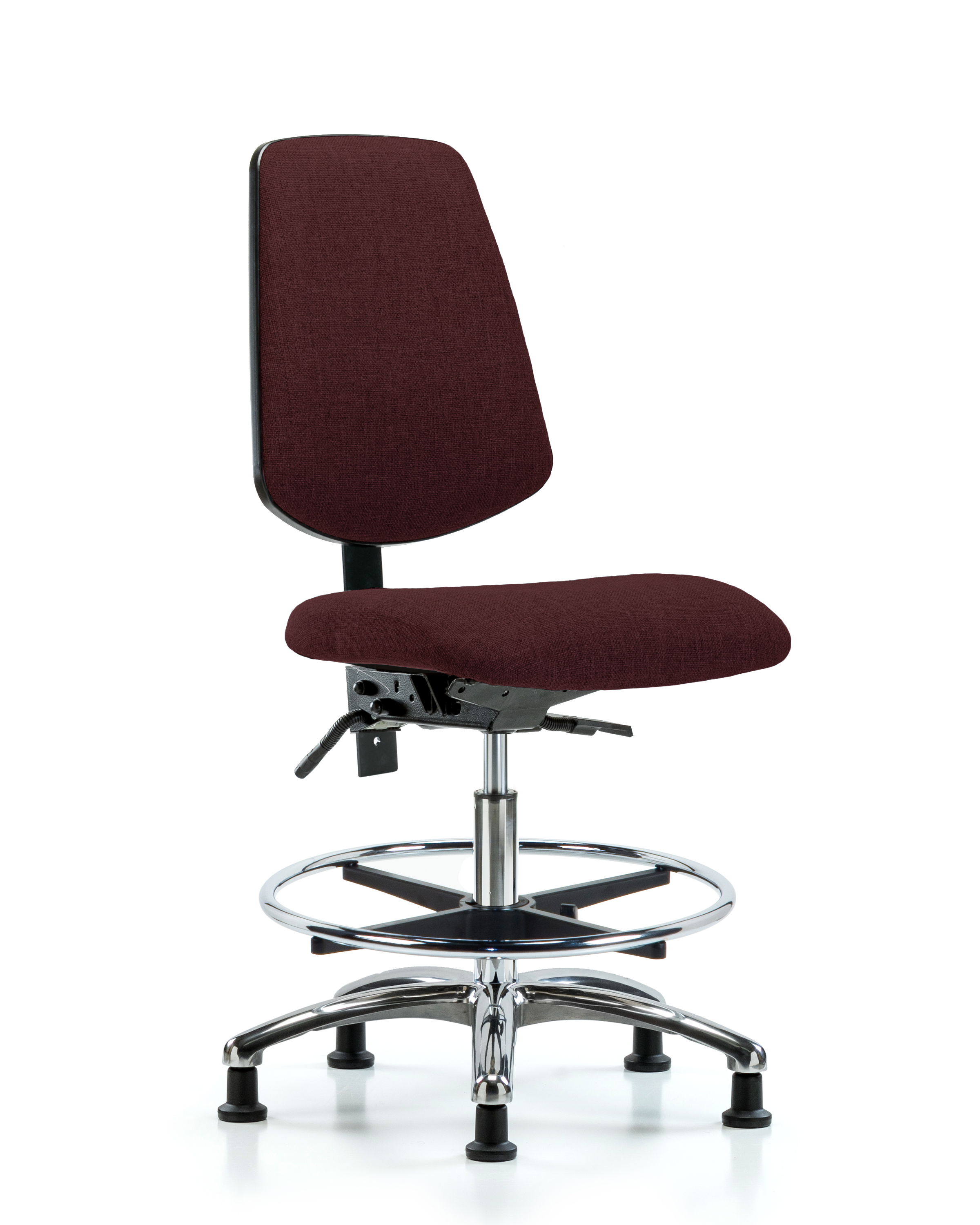 Rutledge Fabric Chair Chrome - Medium Bench Height with Medium Back, Chrome Foot Ring, & Stationary Glides in Burgundy Fabric