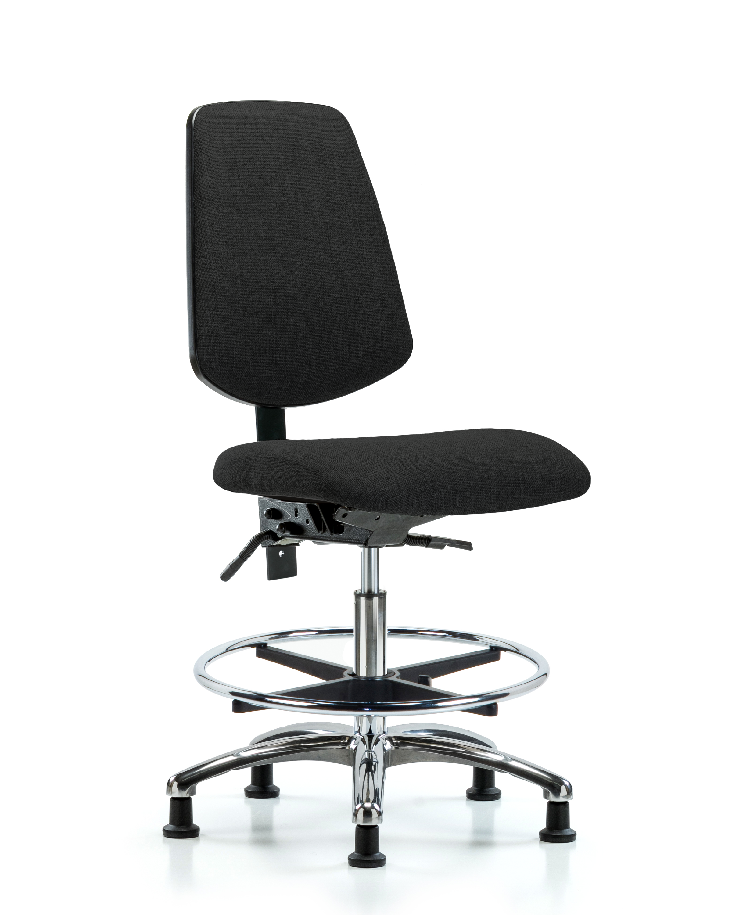 Rutledge Fabric Chair Chrome - Medium Bench Height with Medium Back, Chrome Foot Ring, & Stationary Glides in Black Fabric