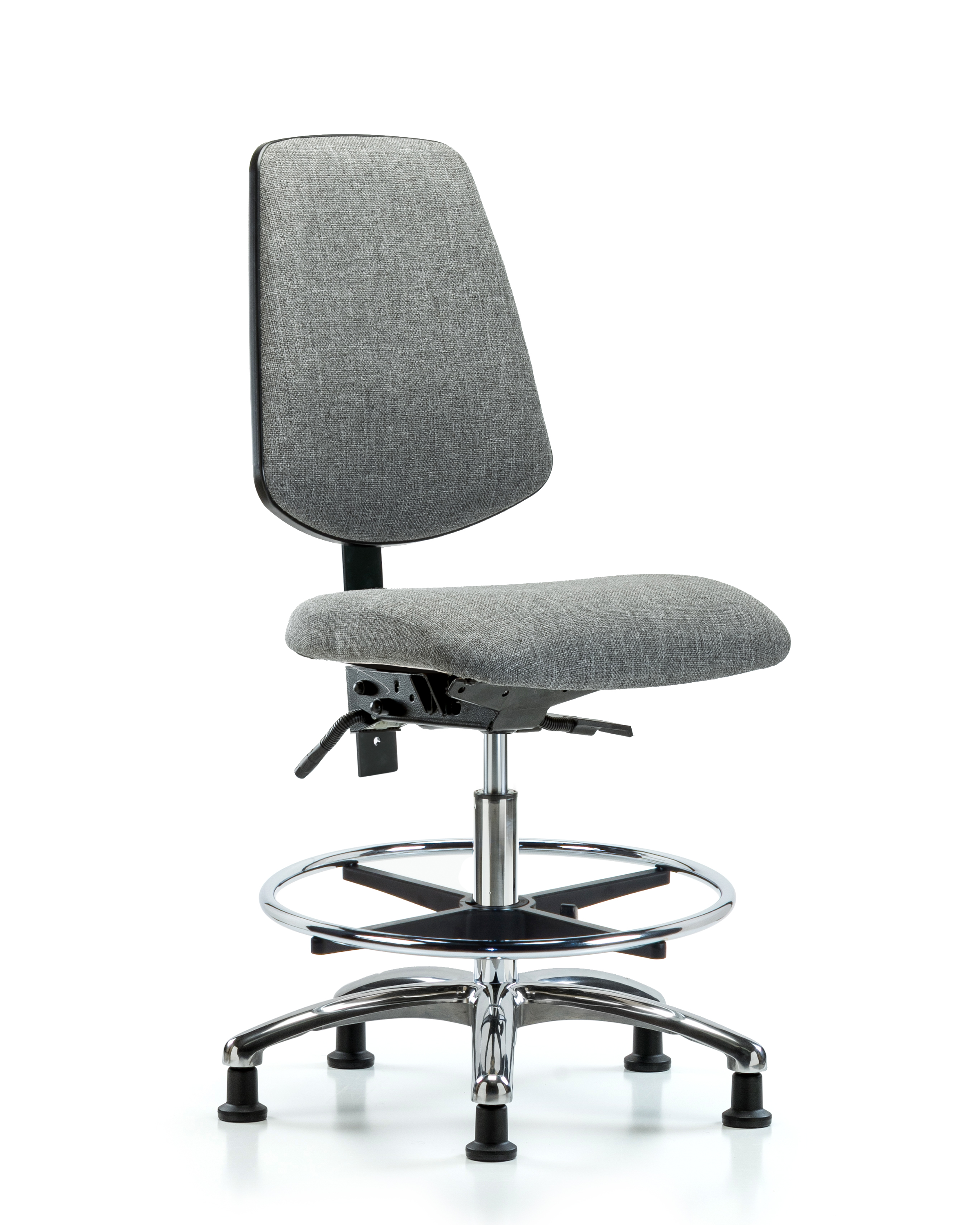 Rutledge Fabric Chair Chrome - Medium Bench Height with Medium Back, Chrome Foot Ring, & Stationary Glides in Gray Fabric