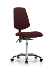 Rutledge Fabric Chair Chrome - Medium Bench Height with Medium Back & Casters in Burgundy Fabric