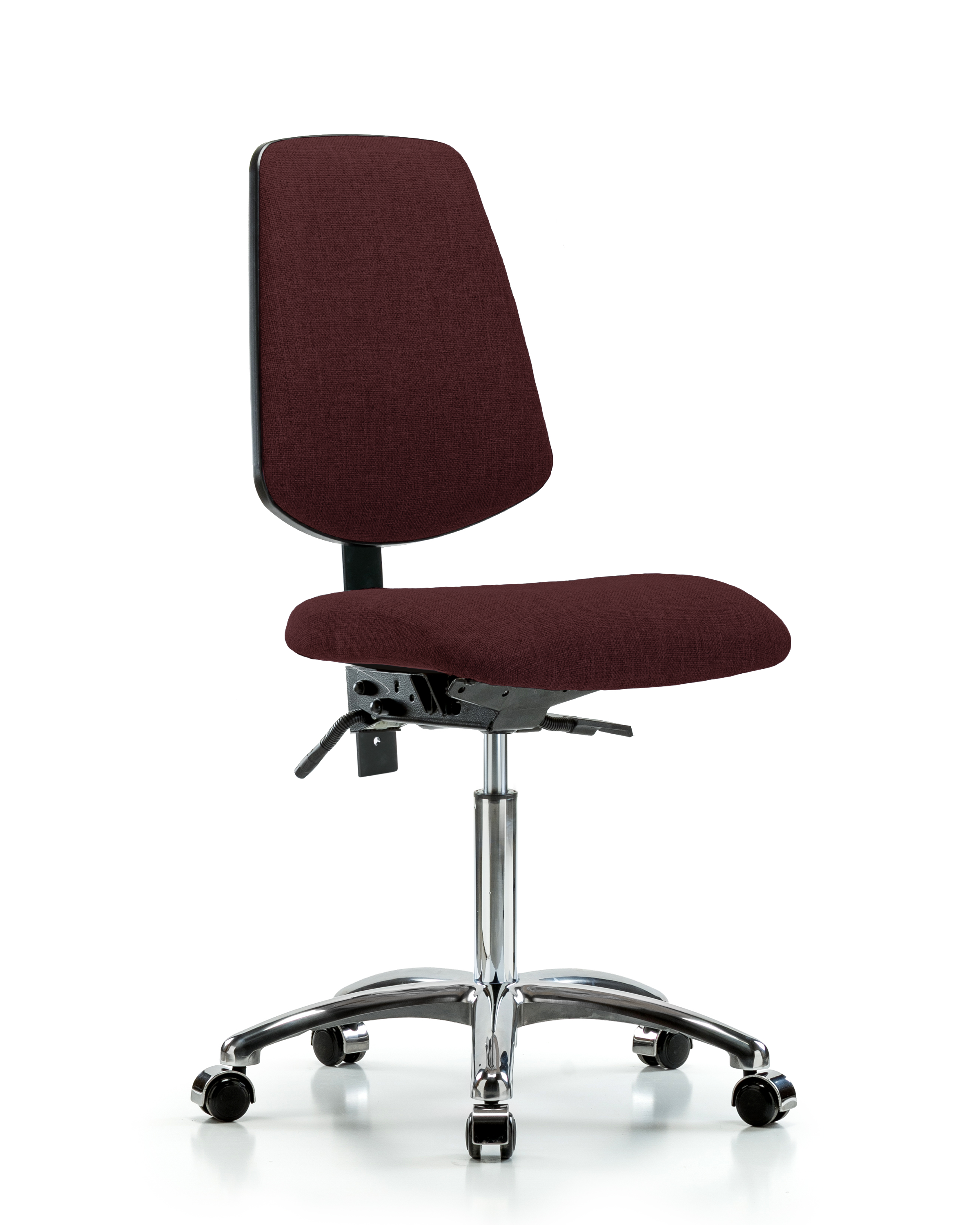 Rutledge Fabric Chair Chrome - Medium Bench Height with Medium Back & Casters in Burgundy Fabric
