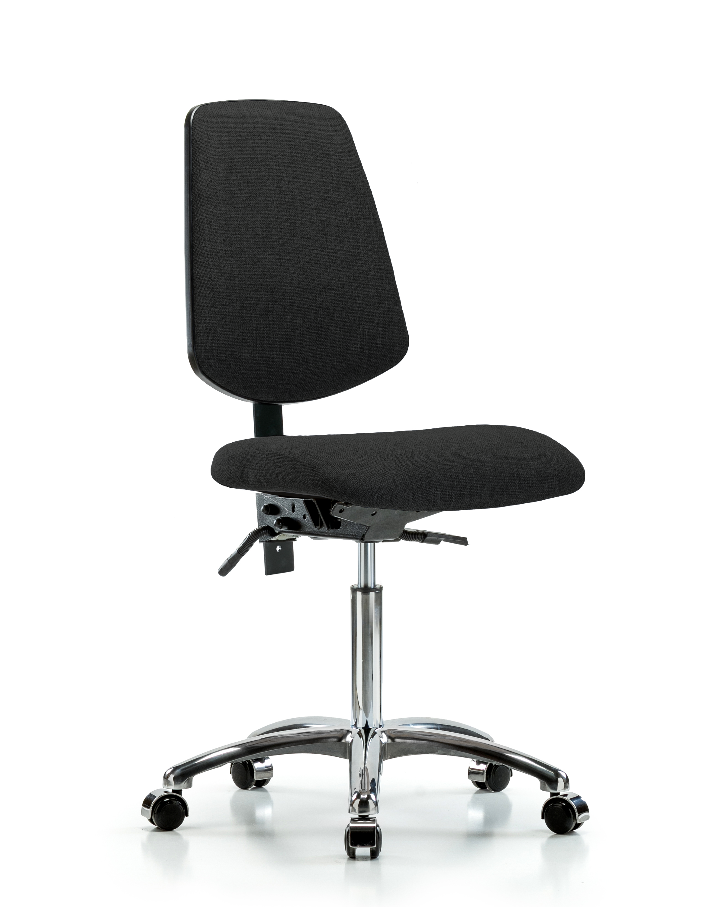 Rutledge Fabric Chair Chrome - Medium Bench Height with Medium Back & Casters in Black Fabric