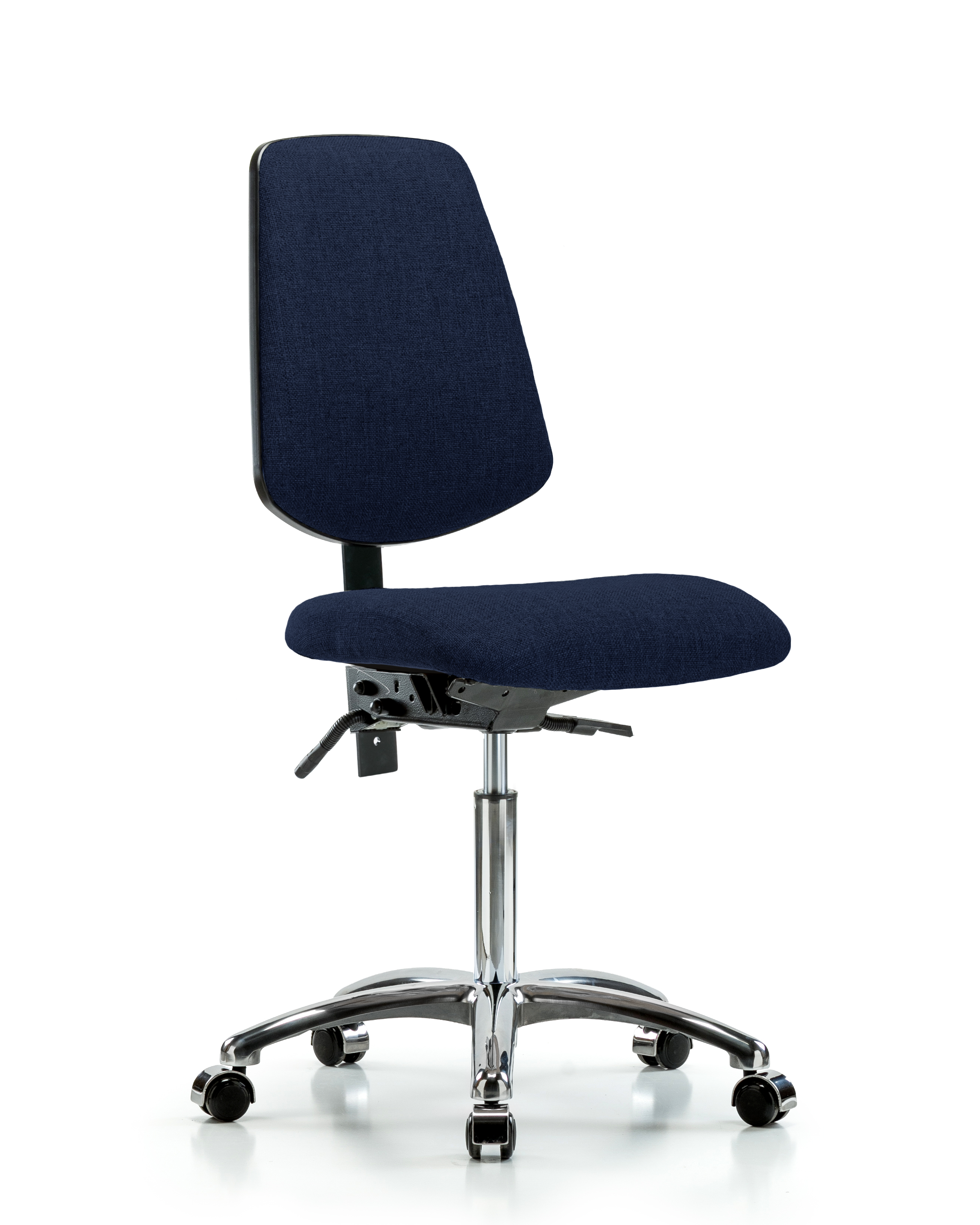 Rutledge Fabric Chair Chrome - Medium Bench Height with Medium Back & Casters in Navy Fabric