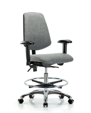 Rutledge Fabric Chair Chrome - Medium Bench Height with Medium Back, Adjustable Arms, Chrome Foot Ring, & Casters in Gray Fabric