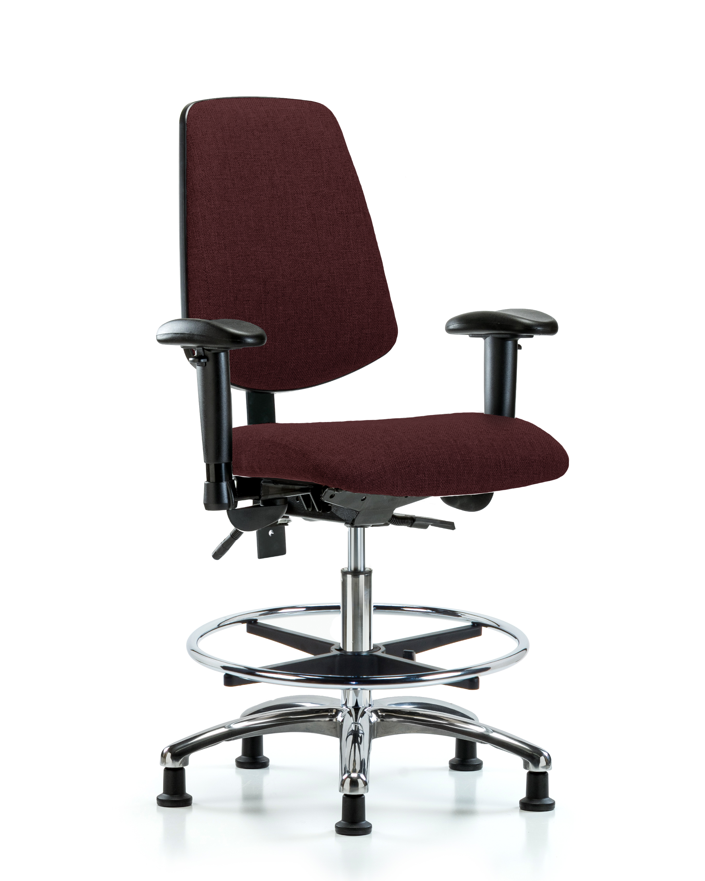 Rutledge Fabric Chair Chrome - Medium Bench Height with Medium Back, Adjustable Arms, Chrome Foot Ring, & Stationary Glides in Burgundy Fabric