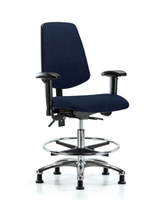 Rutledge Fabric Chair Chrome - Medium Bench Height with Medium Back, Adjustable Arms, Chrome Foot Ring, & Stationary Glides in Navy Fabric
