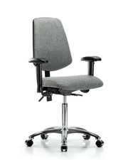 Rutledge Fabric Chair Chrome - Medium Bench Height with Medium Back, Adjustable Arms, & Casters in Gray Fabric