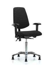 Rutledge Fabric Chair Chrome - Medium Bench Height with Medium Back, Adjustable Arms, & Stationary Glides in Black Fabric