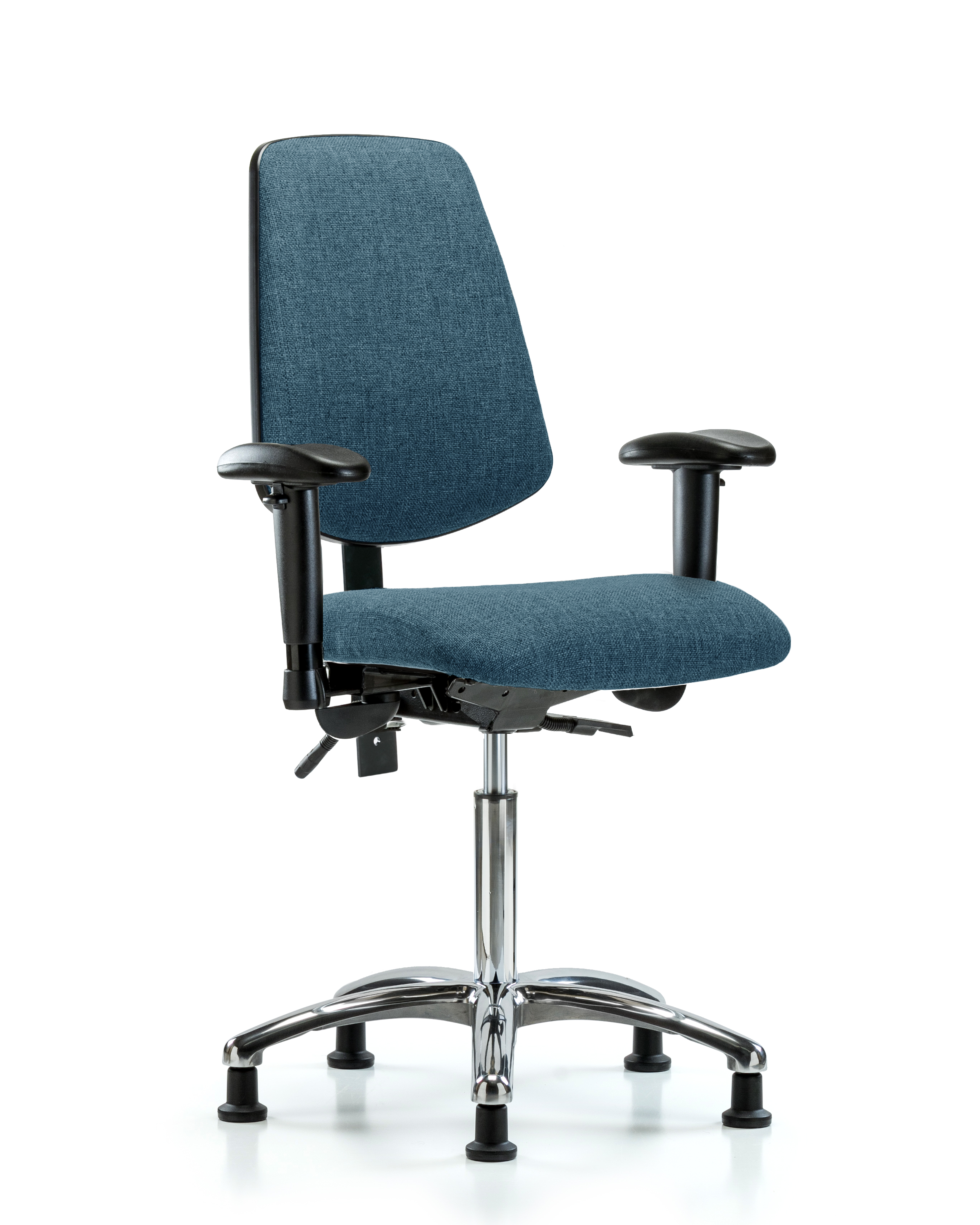 Rutledge Fabric Chair Chrome - Medium Bench Height with Medium Back, Adjustable Arms, & Stationary Glides in Blue Fabric