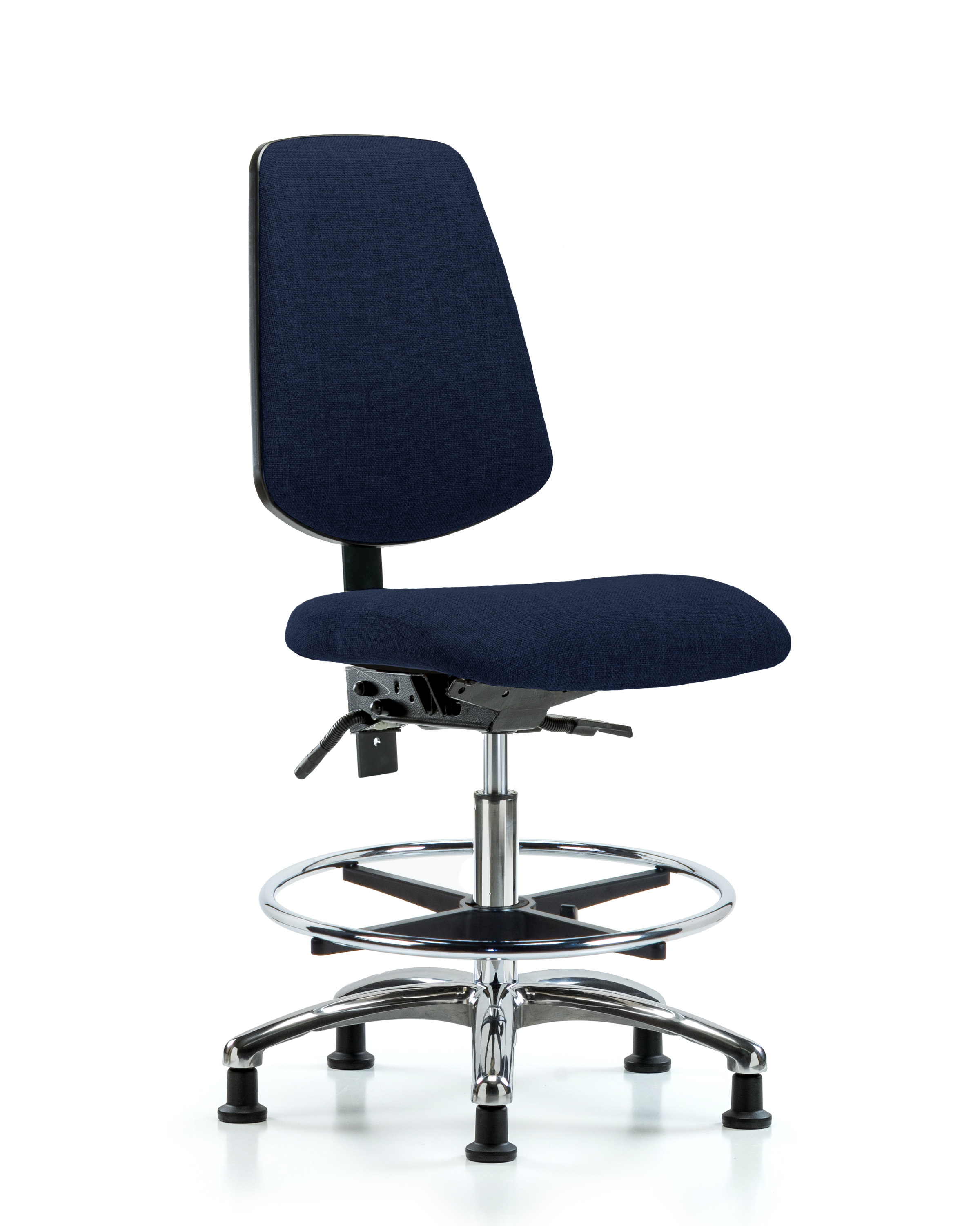 Rutledge Fabric Chair Chrome - Medium Bench Height with Medium Back, Seat Tilt, Chrome Foot Ring, & Stationary Glides in Navy Fabric