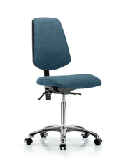 Rutledge Fabric Chair Chrome - Medium Bench Height with Medium Back, Seat Tilt, & Casters in Blue Fabric