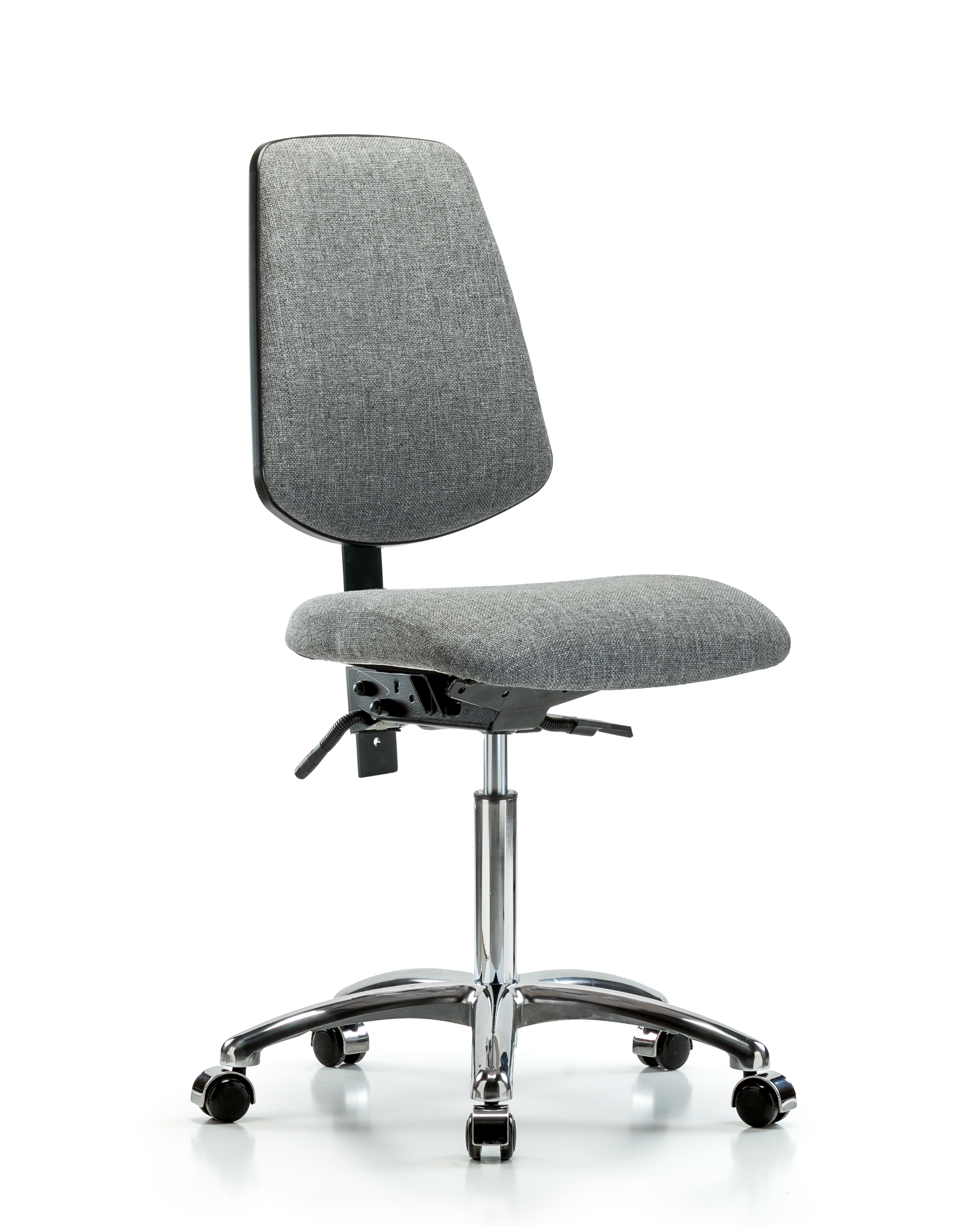 Rutledge Fabric Chair Chrome - Medium Bench Height with Medium Back, Seat Tilt, & Casters in Gray Fabric
