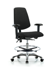 Rutledge Fabric Chair Chrome - Medium Bench Height with Medium Back, Seat Tilt, Adjustable Arms, Chrome Foot Ring, & Casters in Black Fabric