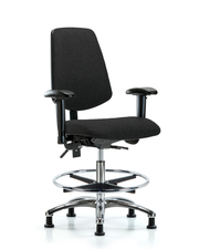 Rutledge Fabric Chair Chrome - Medium Bench Height with Medium Back, Seat Tilt, Adjustable Arms, Chrome Foot Ring, & Stationary Glides in Black Fabric