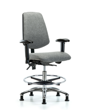 Rutledge Fabric Chair Chrome - Medium Bench Height with Medium Back, Seat Tilt, Adjustable Arms, Chrome Foot Ring, & Stationary Glides in Gray Fabric