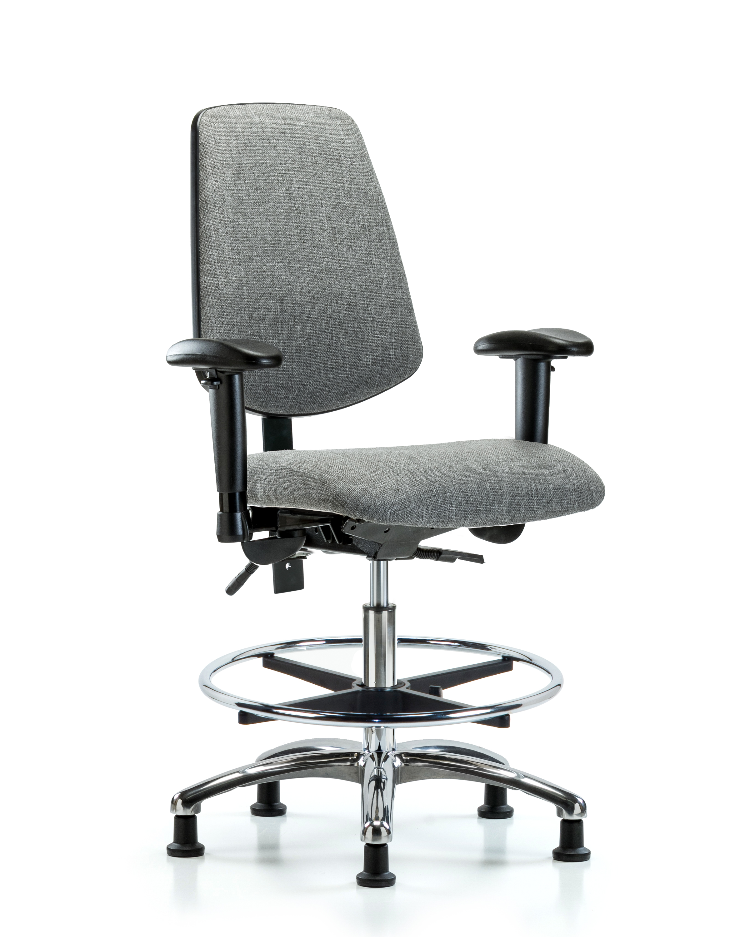 Rutledge Fabric Chair Chrome - Medium Bench Height with Medium Back, Seat Tilt, Adjustable Arms, Chrome Foot Ring, & Stationary Glides in Gray Fabric
