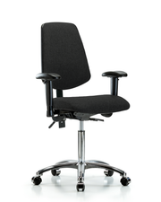Rutledge Fabric Chair Chrome - Medium Bench Height with Medium Back, Seat Tilt, Adjustable Arms, & Casters in Black Fabric