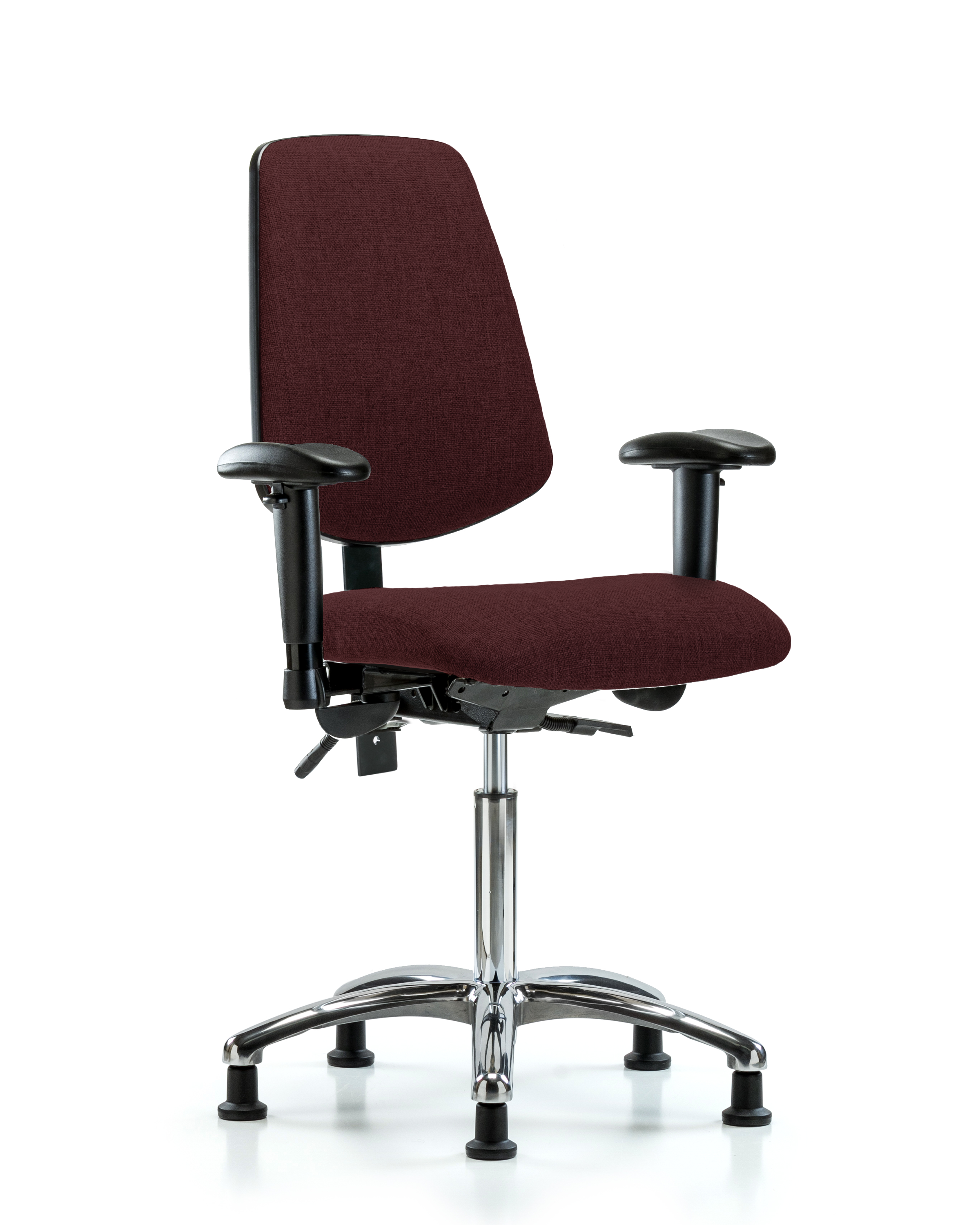 Rutledge Fabric Chair Chrome - Medium Bench Height with Medium Back, Seat Tilt, Adjustable Arms, & Stationary Glides in Burgundy Fabric