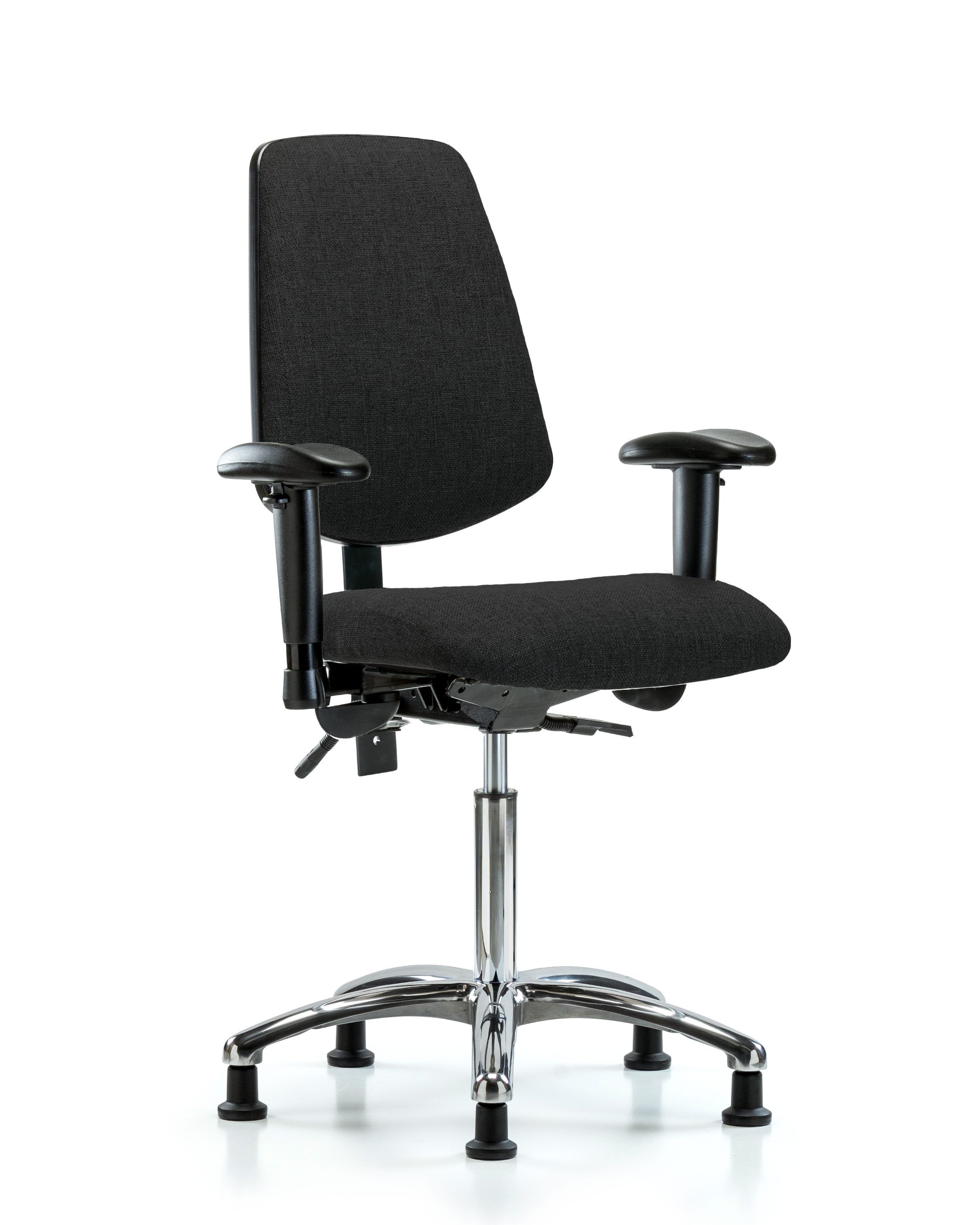 Rutledge Fabric Chair Chrome - Medium Bench Height with Medium Back, Seat Tilt, Adjustable Arms, & Stationary Glides in Black Fabric