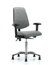 Rutledge Fabric Chair Chrome - Medium Bench Height with Medium Back, Seat Tilt, Adjustable Arms, & Stationary Glides in Gray Fabric