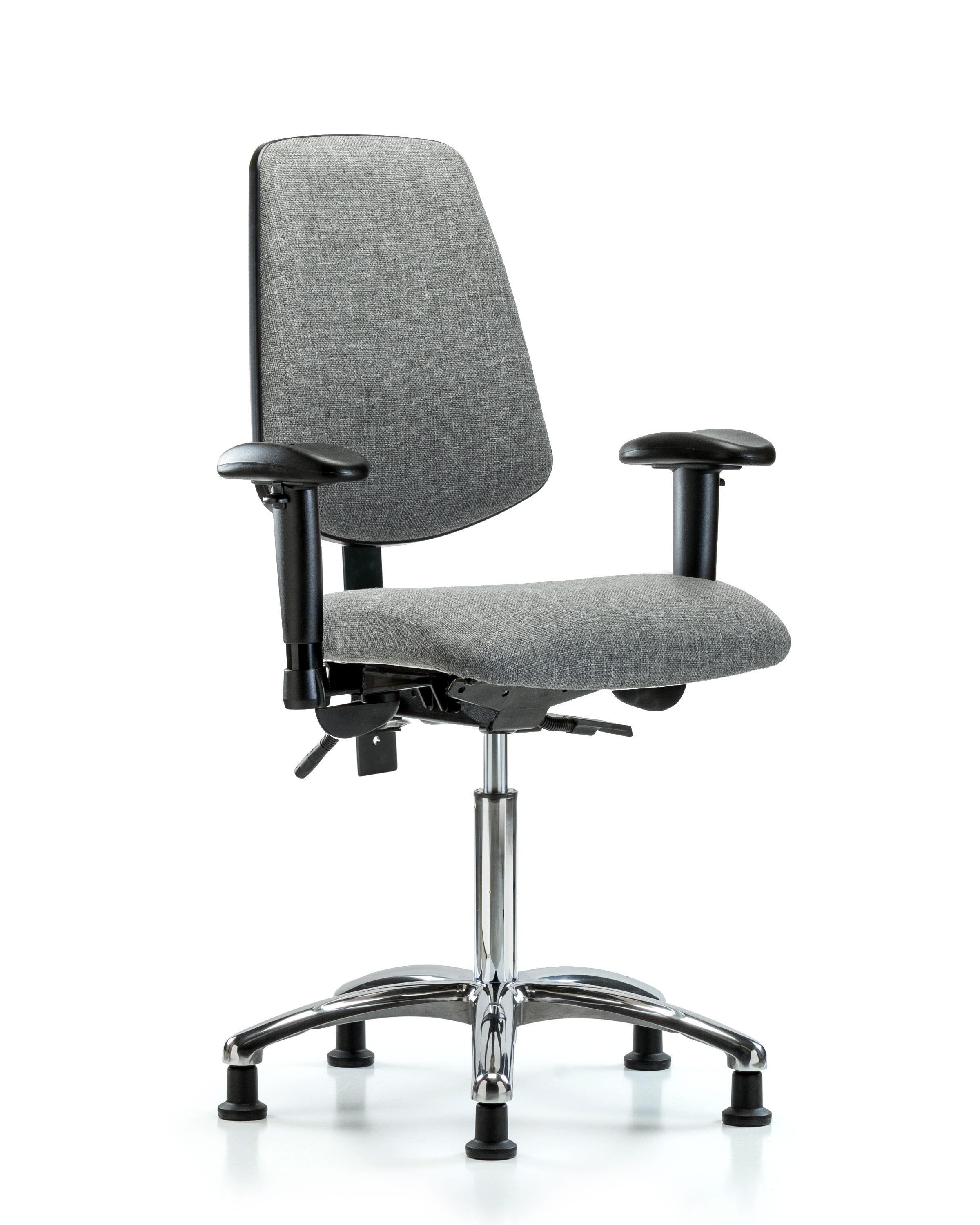 Rutledge Fabric Chair Chrome - Medium Bench Height with Medium Back, Seat Tilt, Adjustable Arms, & Stationary Glides in Gray Fabric