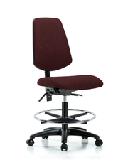 Rutledge Fabric Chair - Medium Bench Height with Medium Back, Chrome Foot Ring, & Casters in Burgundy Fabric