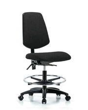 Rutledge Fabric Chair - Medium Bench Height with Medium Back, Chrome Foot Ring, & Casters in Black Fabric