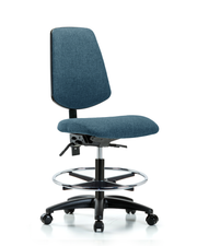 Rutledge Fabric Chair - Medium Bench Height with Medium Back, Chrome Foot Ring, & Casters in Blue Fabric