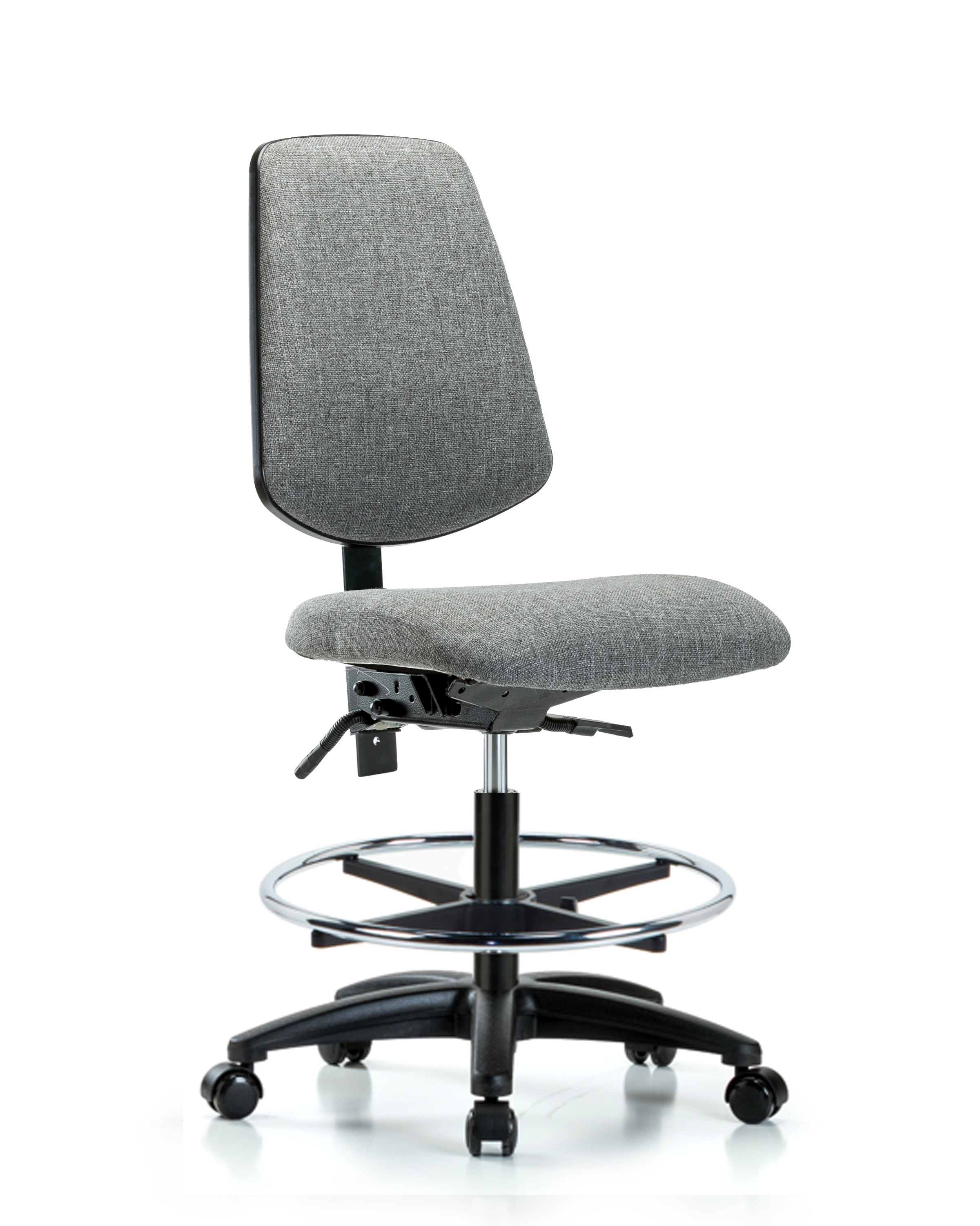 Rutledge Fabric Chair - Medium Bench Height with Medium Back, Chrome Foot Ring, & Casters in Gray Fabric