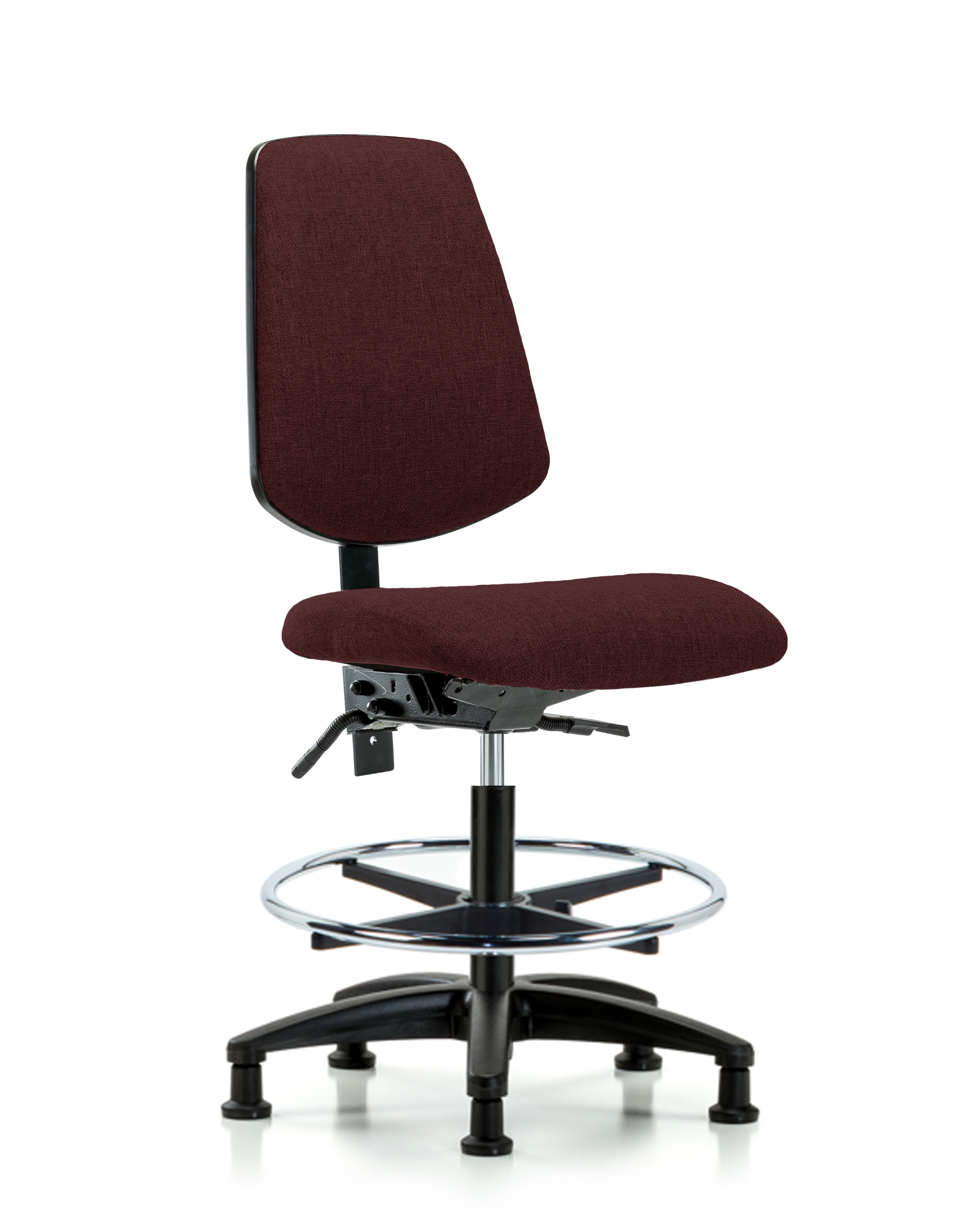 Rutledge Fabric Chair - Medium Bench Height with Medium Back, Chrome Foot Ring, & Stationary Glides in Burgundy Fabric