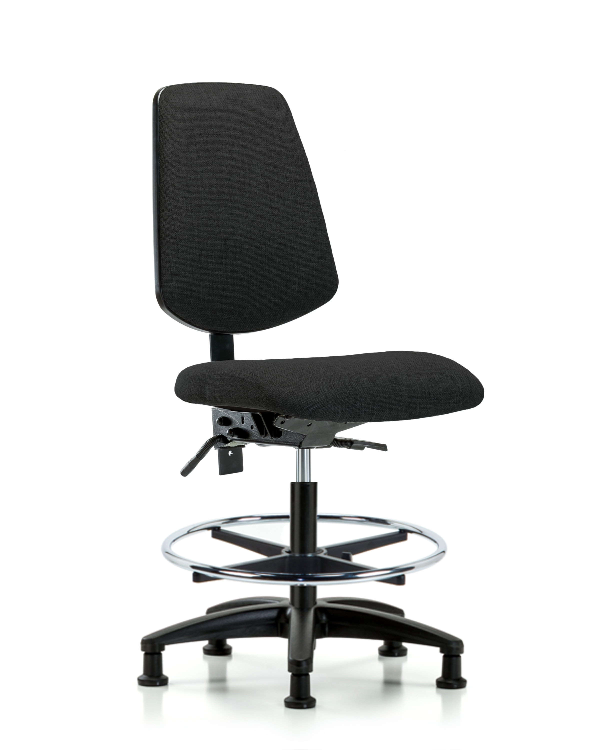 Rutledge Fabric Chair - Medium Bench Height with Medium Back, Chrome Foot Ring, & Stationary Glides in Black Fabric