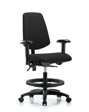 Rutledge Fabric Chair - Medium Bench Height with Medium Back, Adjustable Arms, Black Foot Ring, & Casters in Black Fabric