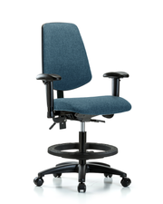 Rutledge Fabric Chair - Medium Bench Height with Medium Back, Adjustable Arms, Black Foot Ring, & Casters in Blue Fabric
