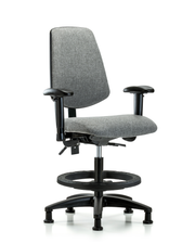 Rutledge Fabric Chair - Medium Bench Height with Medium Back, Adjustable Arms, Black Foot Ring, & Stationary Glides in Gray Fabric