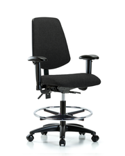 Rutledge Fabric Chair - Medium Bench Height with Medium Back, Adjustable Arms, Chrome Foot Ring, & Casters in Black Fabric
