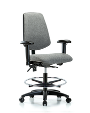 Rutledge Fabric Chair - Medium Bench Height with Medium Back, Adjustable Arms, Chrome Foot Ring, & Casters in Gray Fabric