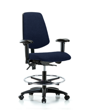 Rutledge Fabric Chair - Medium Bench Height with Medium Back, Adjustable Arms, Chrome Foot Ring, & Casters in Navy Fabric