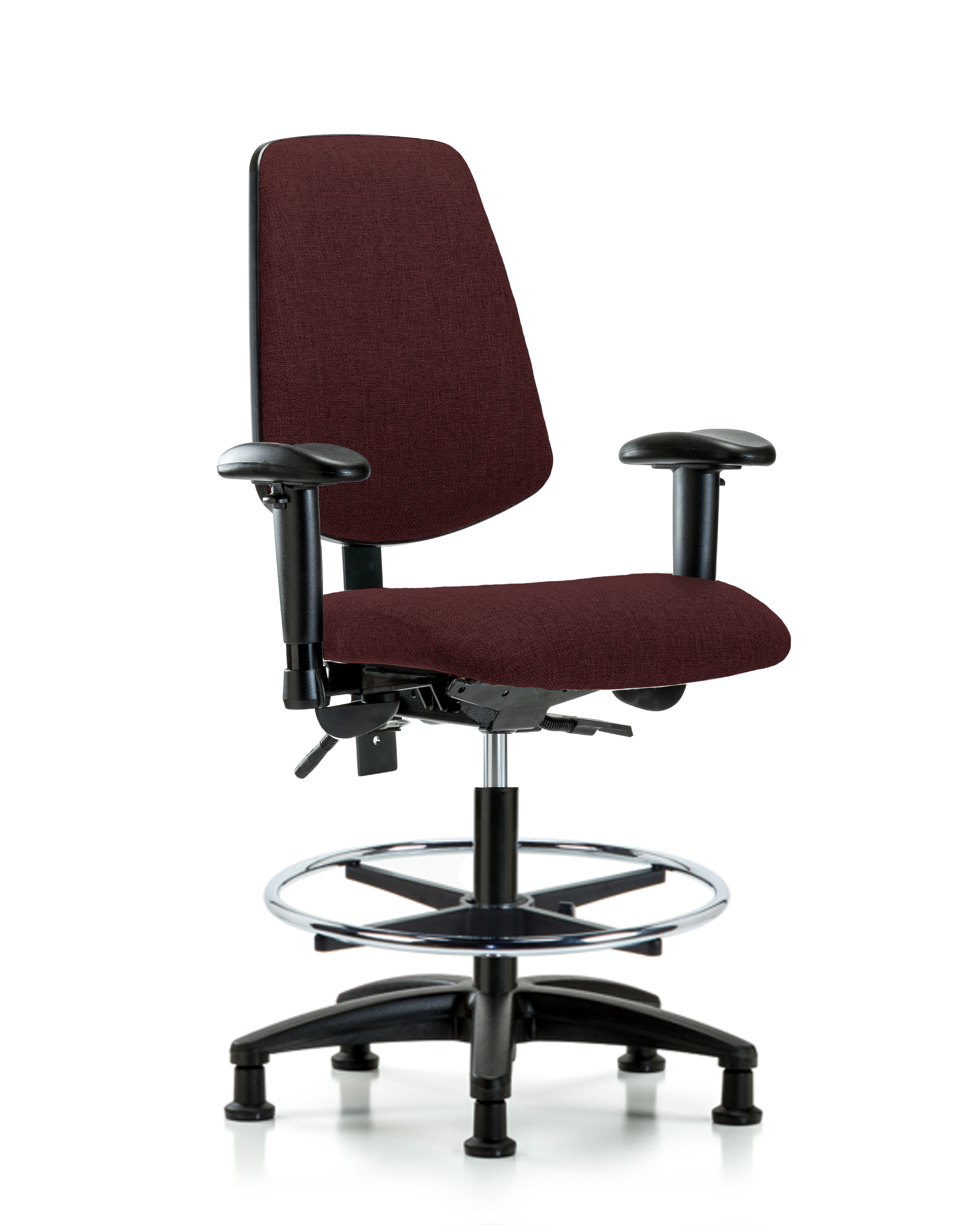 Rutledge Fabric Chair - Medium Bench Height with Medium Back, Adjustable Arms, Chrome Foot Ring, & Stationary Glides in Burgundy Fabric