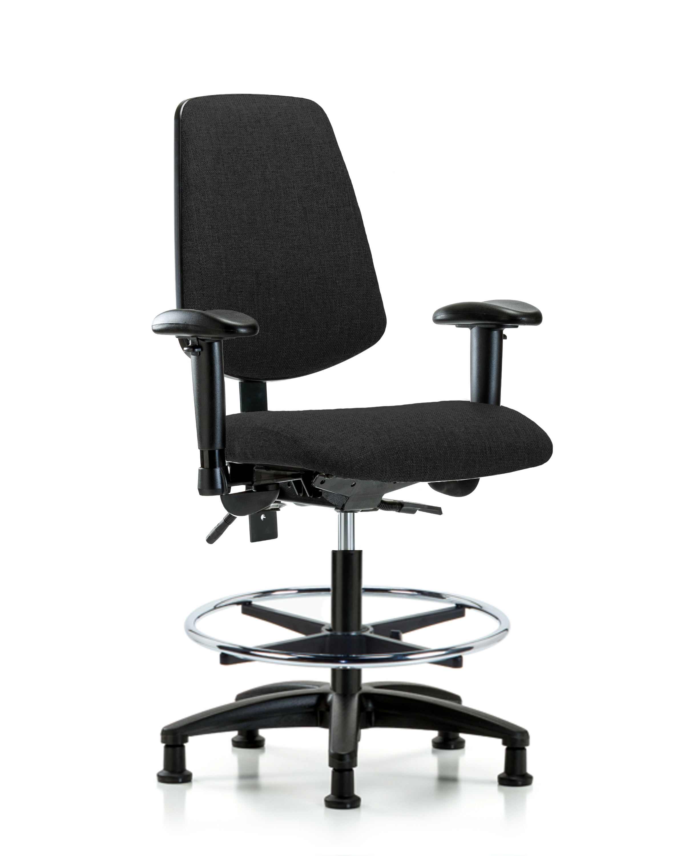 Rutledge Fabric Chair - Medium Bench Height with Medium Back, Adjustable Arms, Chrome Foot Ring, & Stationary Glides in Black Fabric