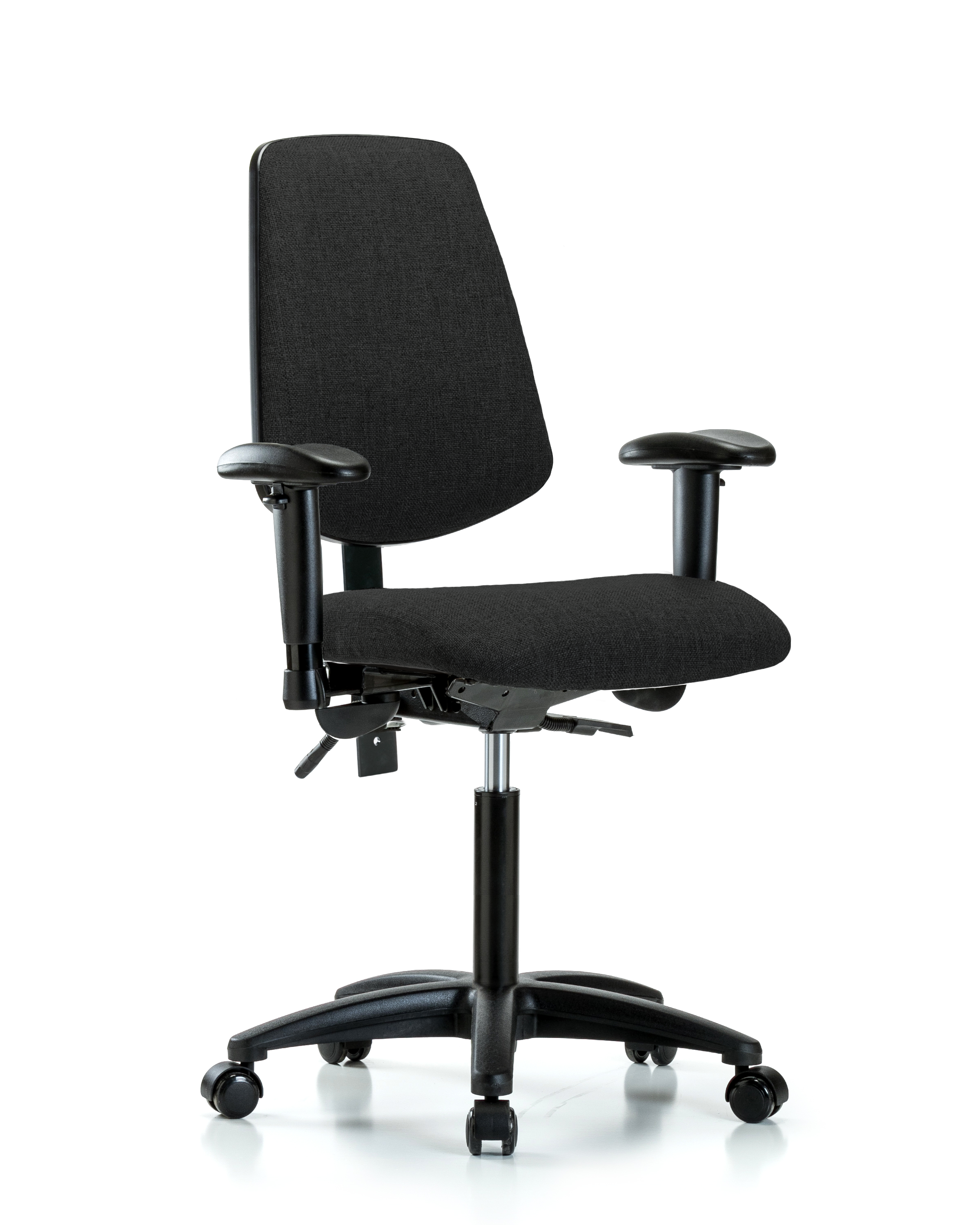 Rutledge Fabric Chair - Medium Bench Height with Medium Back, Adjustable Arms, & Casters in Black Fabric