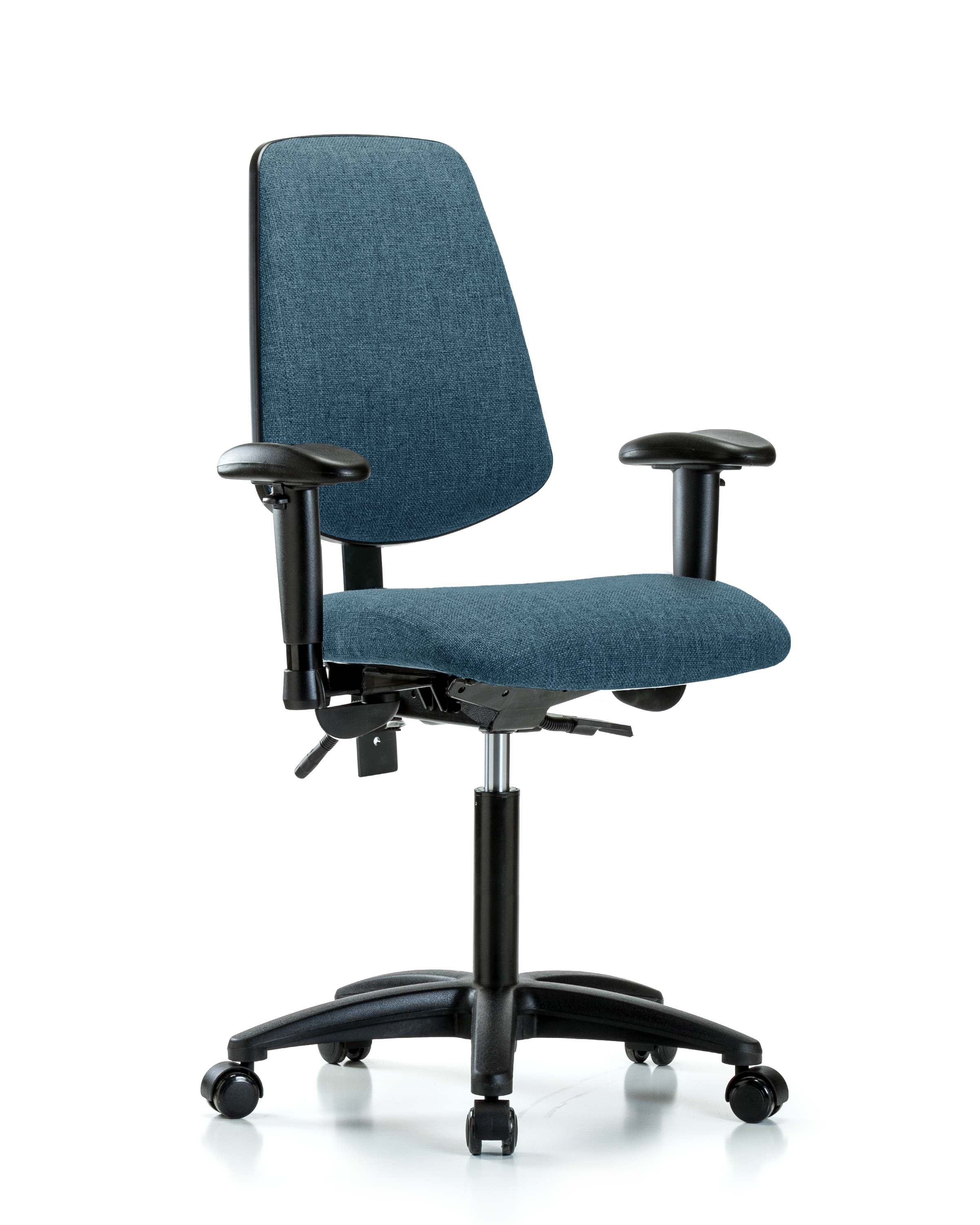 Rutledge Fabric Chair - Medium Bench Height with Medium Back, Adjustable Arms, & Casters in Blue Fabric