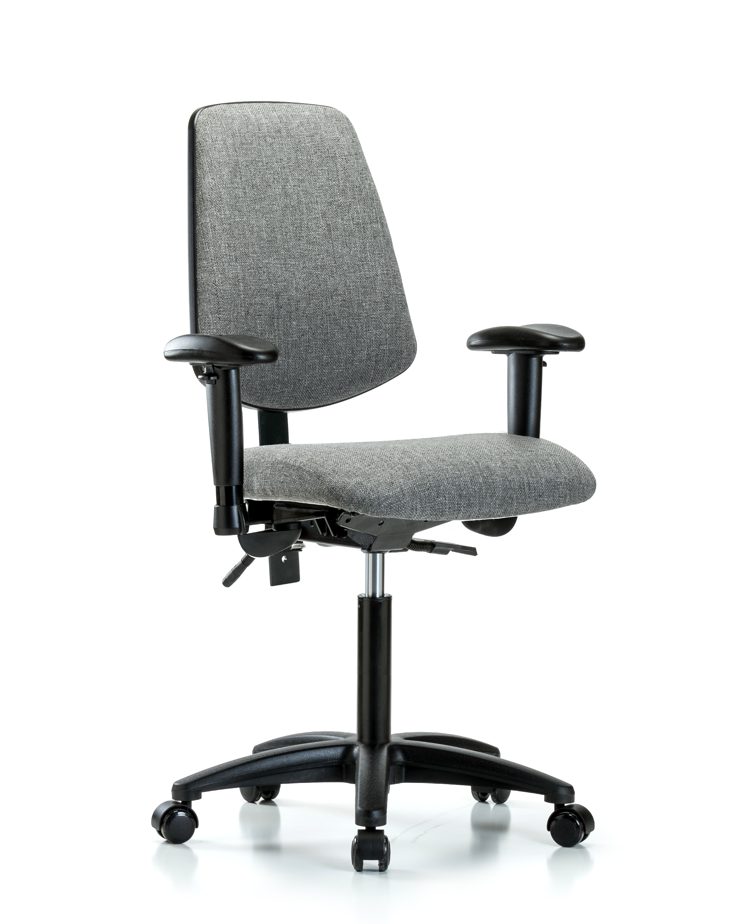 Rutledge Fabric Chair - Medium Bench Height with Medium Back, Adjustable Arms, & Casters in Gray Fabric