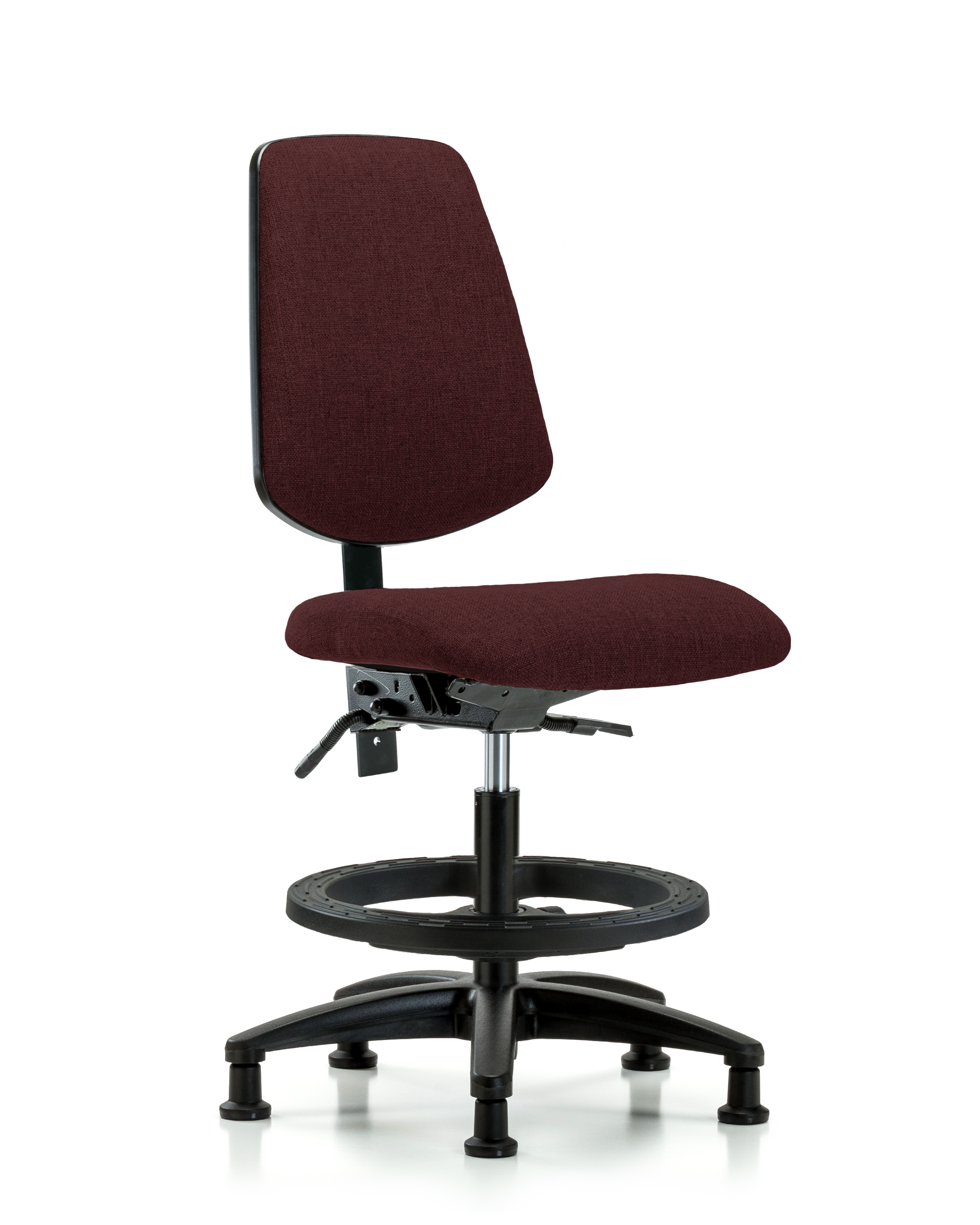Rutledge Fabric Chair - Medium Bench Height with Medium Back, Seat Tilt, Black Foot Ring, & Stationary Glides in Burgundy Fabric