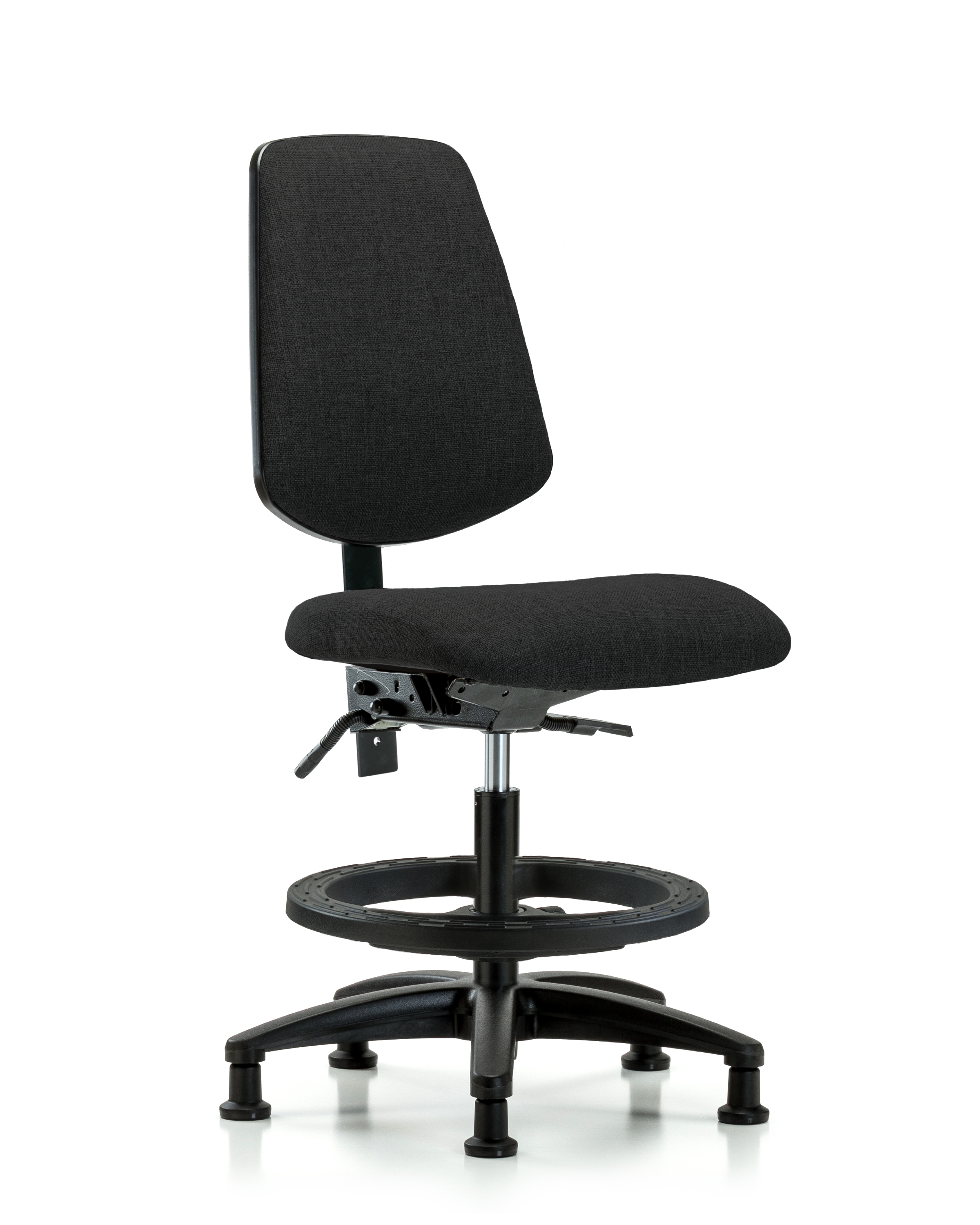 Rutledge Fabric Chair - Medium Bench Height with Medium Back, Seat Tilt, Black Foot Ring, & Stationary Glides in Black Fabric